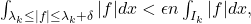 \int_{\lambda_k \leq |f| \leq \lambda_k +\delta}|f|dx< \epsilon n \int_{I_k} |f|dx,